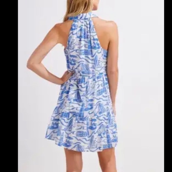 Vineyard Vines halter lighthouse fit flare Dress blue white 47150 - Picture 15 of 16